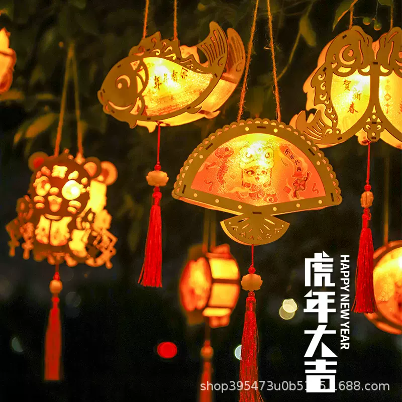兔年手提发光木质灯笼2023新年春节元宵手工制作DIY灯笼批发