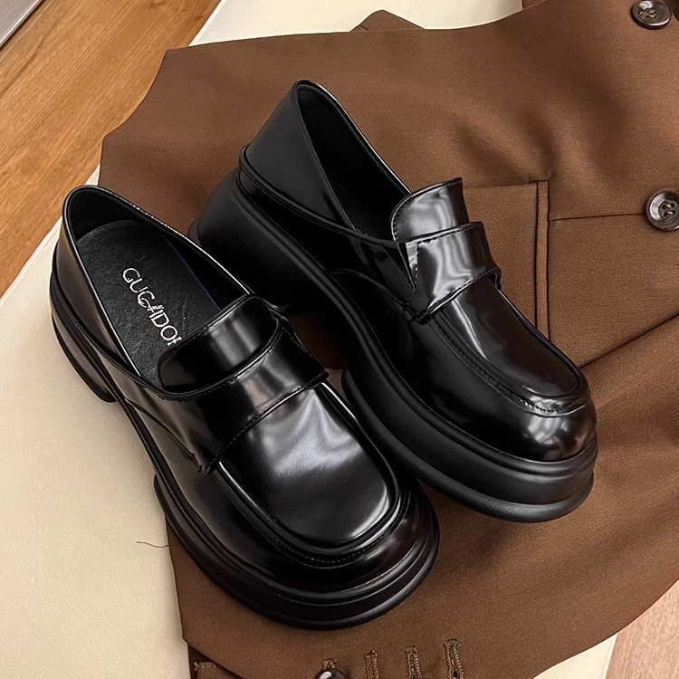 【suding】学院厚底制服乐福鞋粗跟英伦小皮鞋真皮单鞋子女春新款