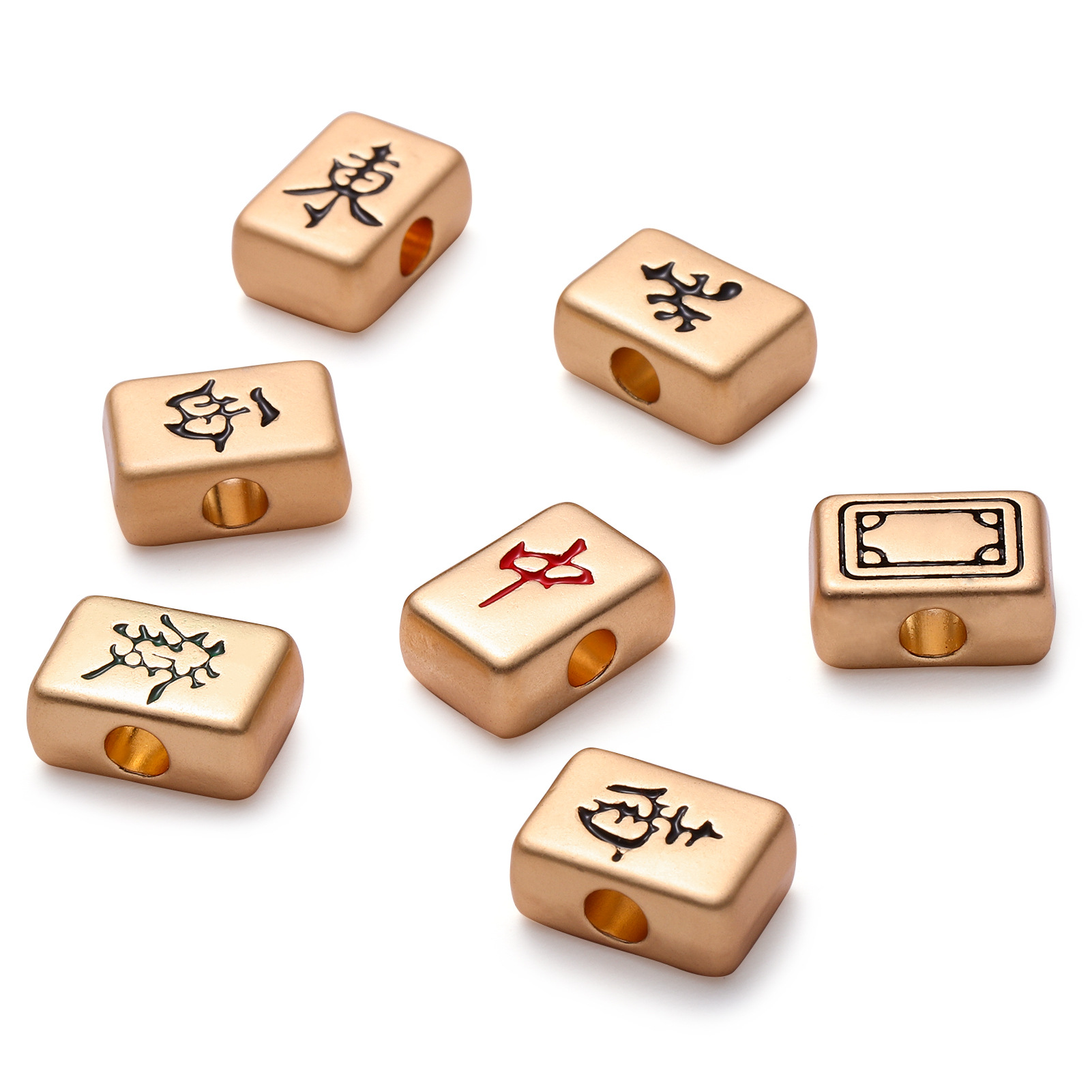 国粹麻将东南西北中发白串珠古老沙金配饰手链项链diy散珠配挂件