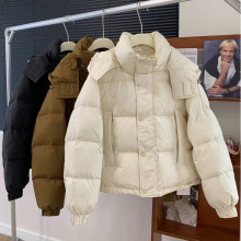 2025冬季新款羽绒服女短款连帽加厚宽松面包服白鸭绒外套女装批发
