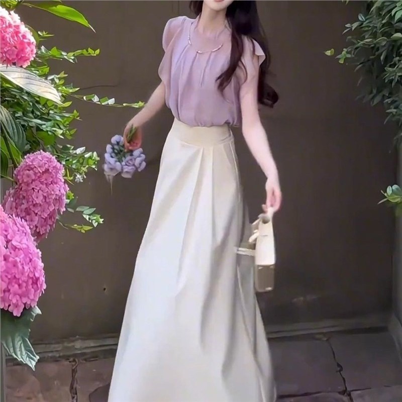 法式温柔高级感套装女2025夏季新款雪纺上衣半身裙两件套气质女装