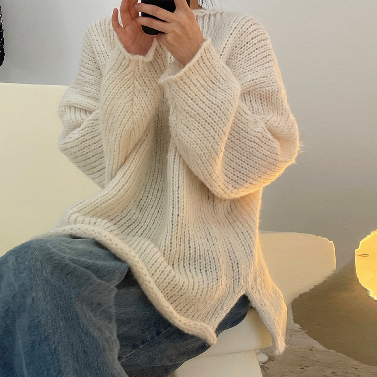 Autumn and Winter New Korean Dongdaemun Cream Thick Needle Soft Glutinous Pullover Loose Sweater Lazy and Simple Top for Women