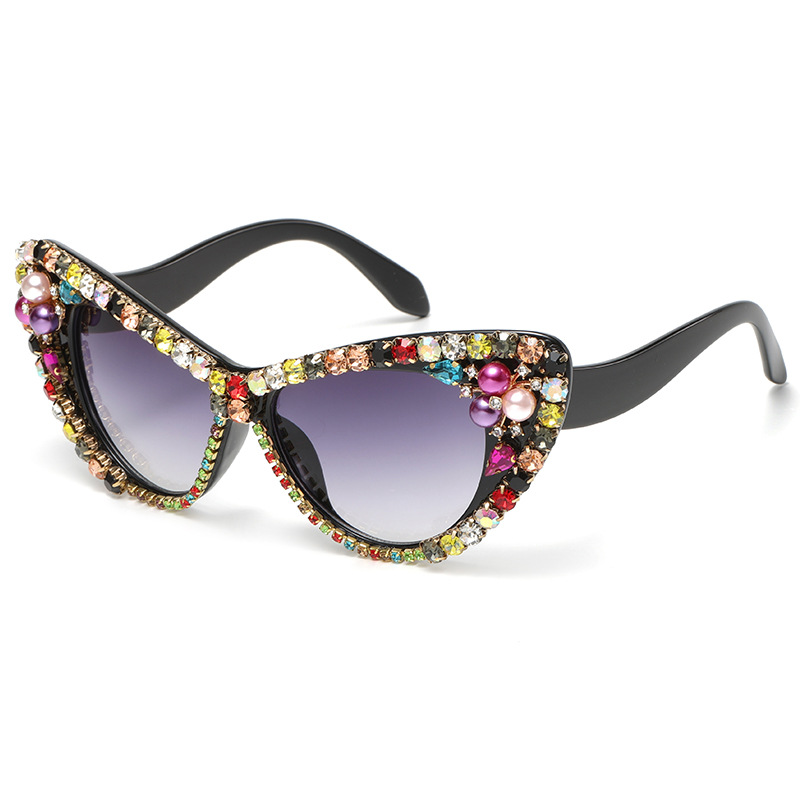New Handmade Diy Fashion Trendy Cat Eye Sunglasses Handmade Diamond-Embedded Personalized Sunglasses Cross-Border Aliexpress Hot Sale