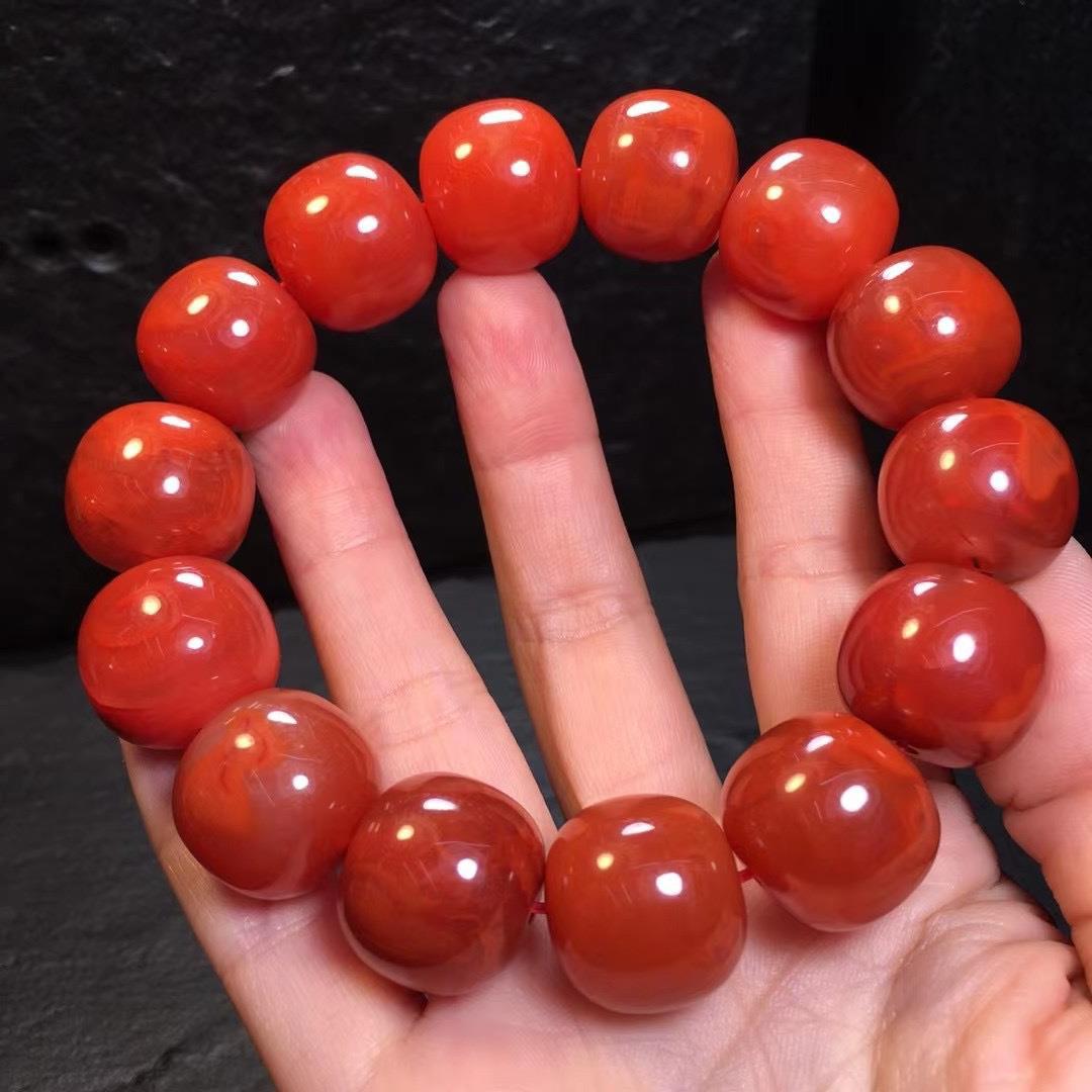 厂家直销凉山南红玛瑙男士大手串 柿子火焰红 霸气大手串支持检测