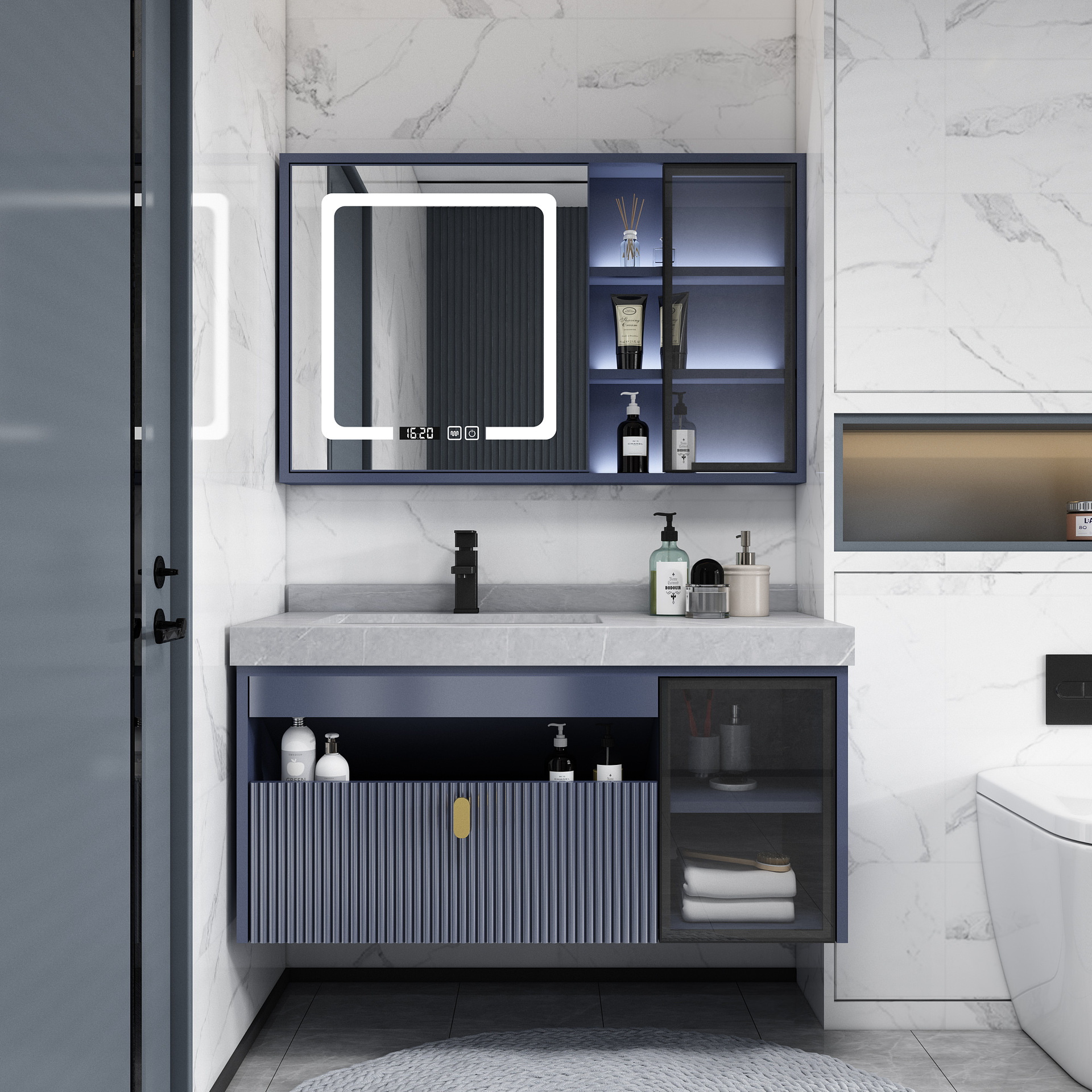 岩板浴室柜组合现代简约北欧橡木卫生间智能洗漱台洗脸池台盆卫浴