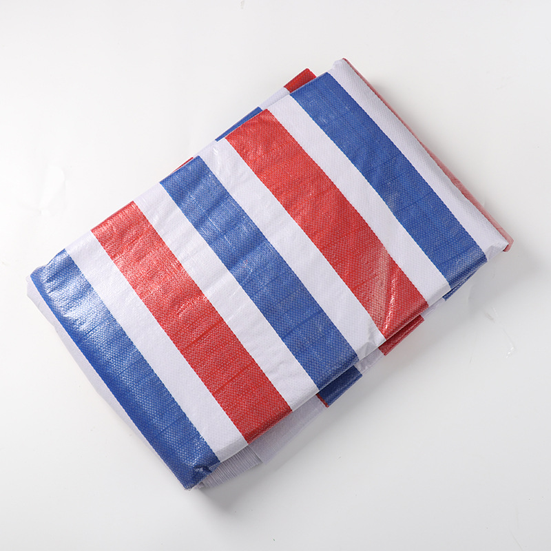 彩条布聚丙烯pp双面覆膜彩条布三色遮雨篷布户外遮阳塑料编织篷布