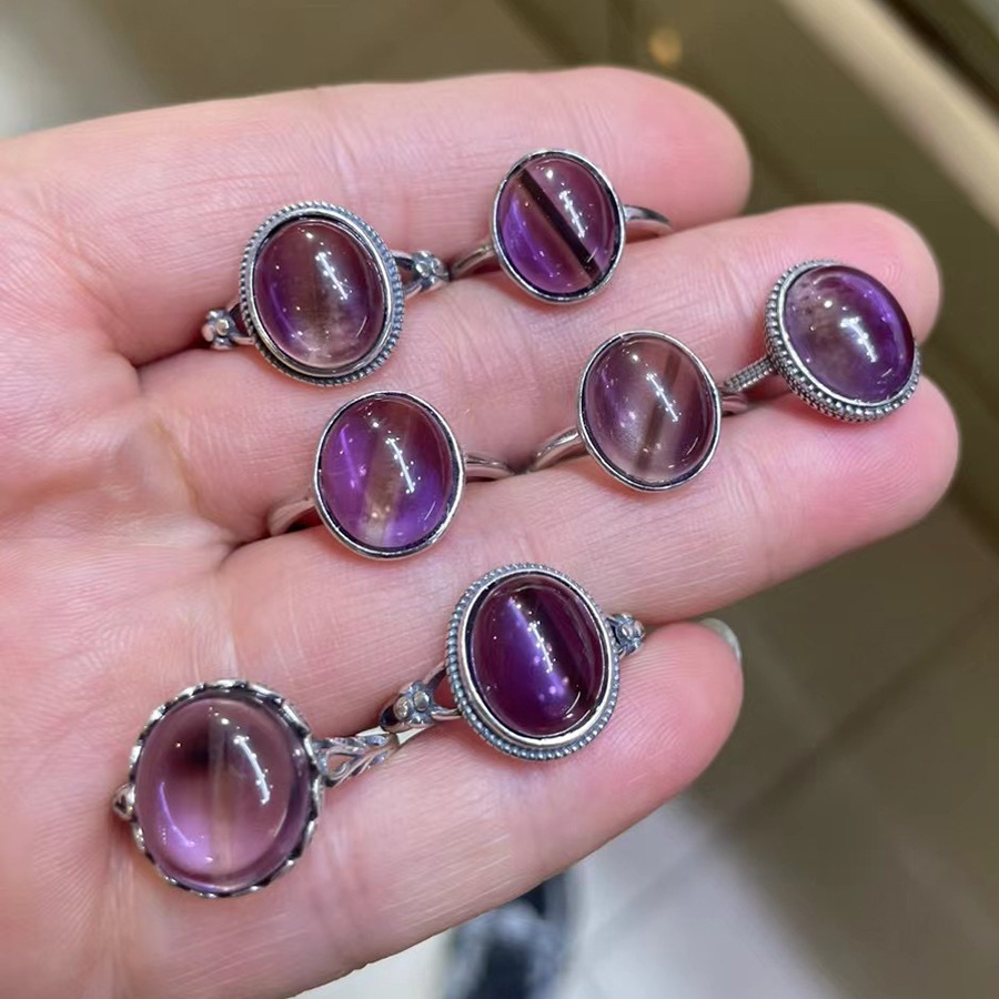 高质量925银治愈系天然紫黄晶多种款式戒指送朋友饰品生日礼物