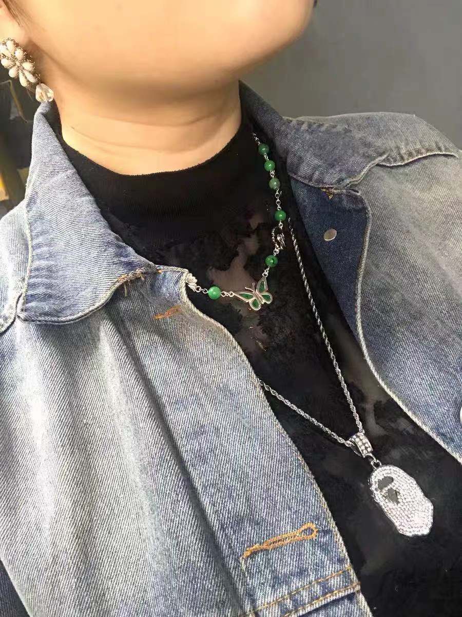 gd权志龙街头明星同款嘻哈小雏菊蝴蝶珍珠钛钢项链厂家现货直销