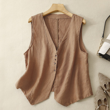 砂洗棉麻坎肩马甲女复古无袖上衣马夹宽松文艺坎肩开衫背心女新款