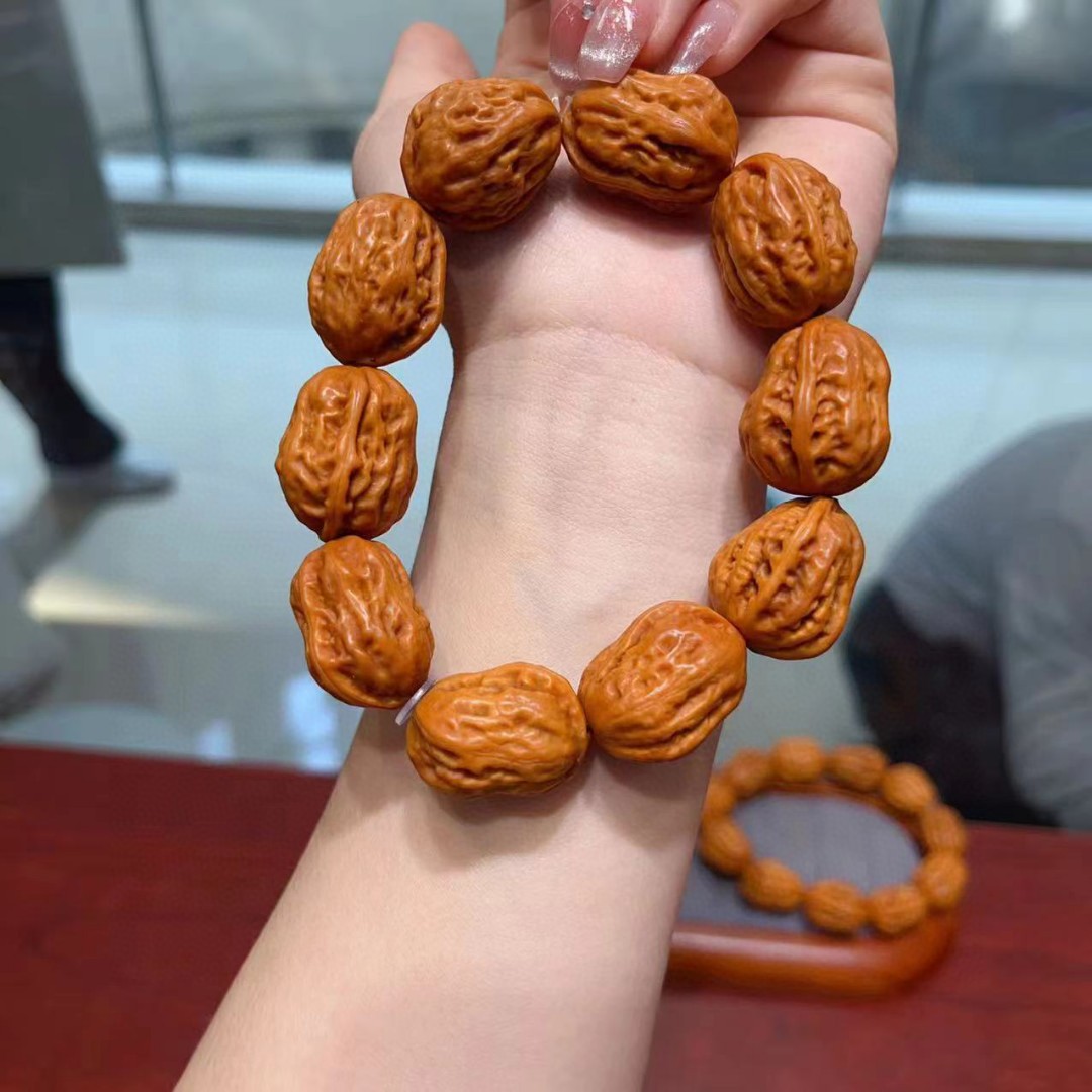 文玩手玩核桃手串花生核桃手串手持盘玩小秋子红黄皮文玩手串