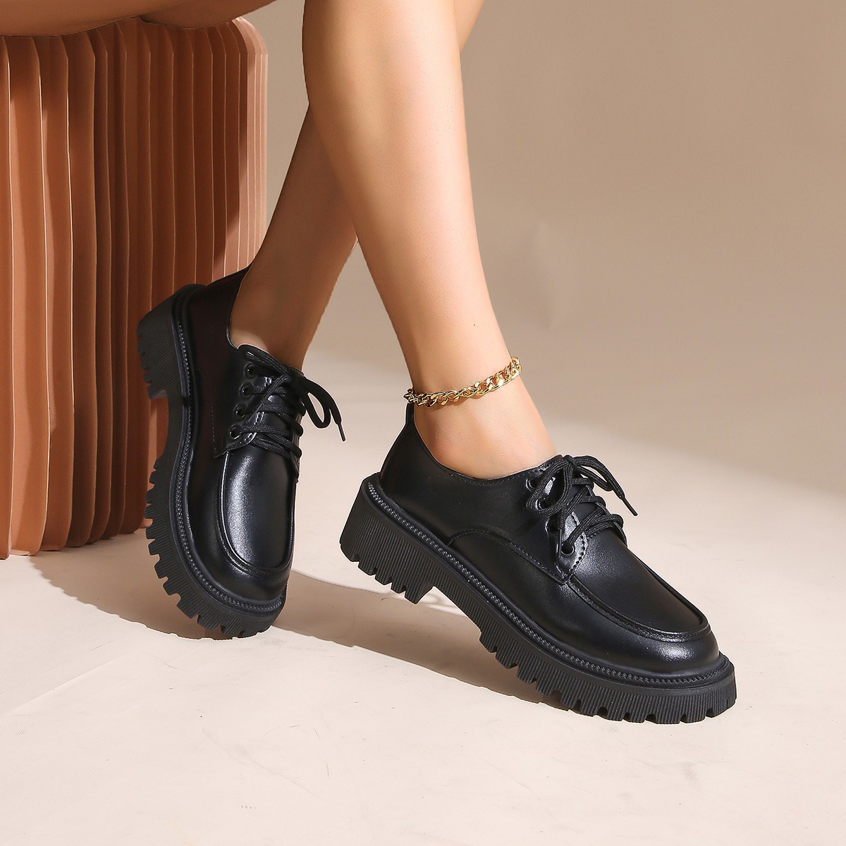 乐福鞋女2023新款秋季爆款厚底鞋子百搭黑色小皮鞋英伦风法式单鞋