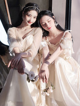 香槟色伴娘服2024新款春季设计感婚礼姐妹团礼服裙平时可穿伴娘服
