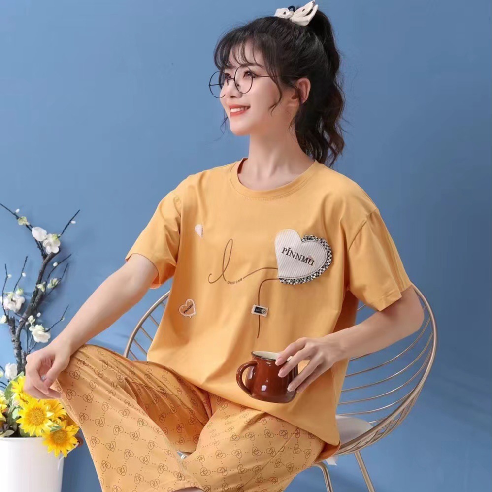 Wheat Fruit Mercerized Cotton Women's Pajamas Spring and Autumn Short-Sleeved Comfortable Trousers Comfort and Casual Sweet Summer and Winter Homewear Set