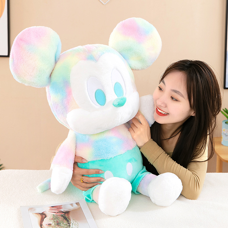 Tie-Dyed Colorful Mouse Cute Mickey Pillow Plush Toy Minnie Doll Grab Machine Doll Birthday Gift