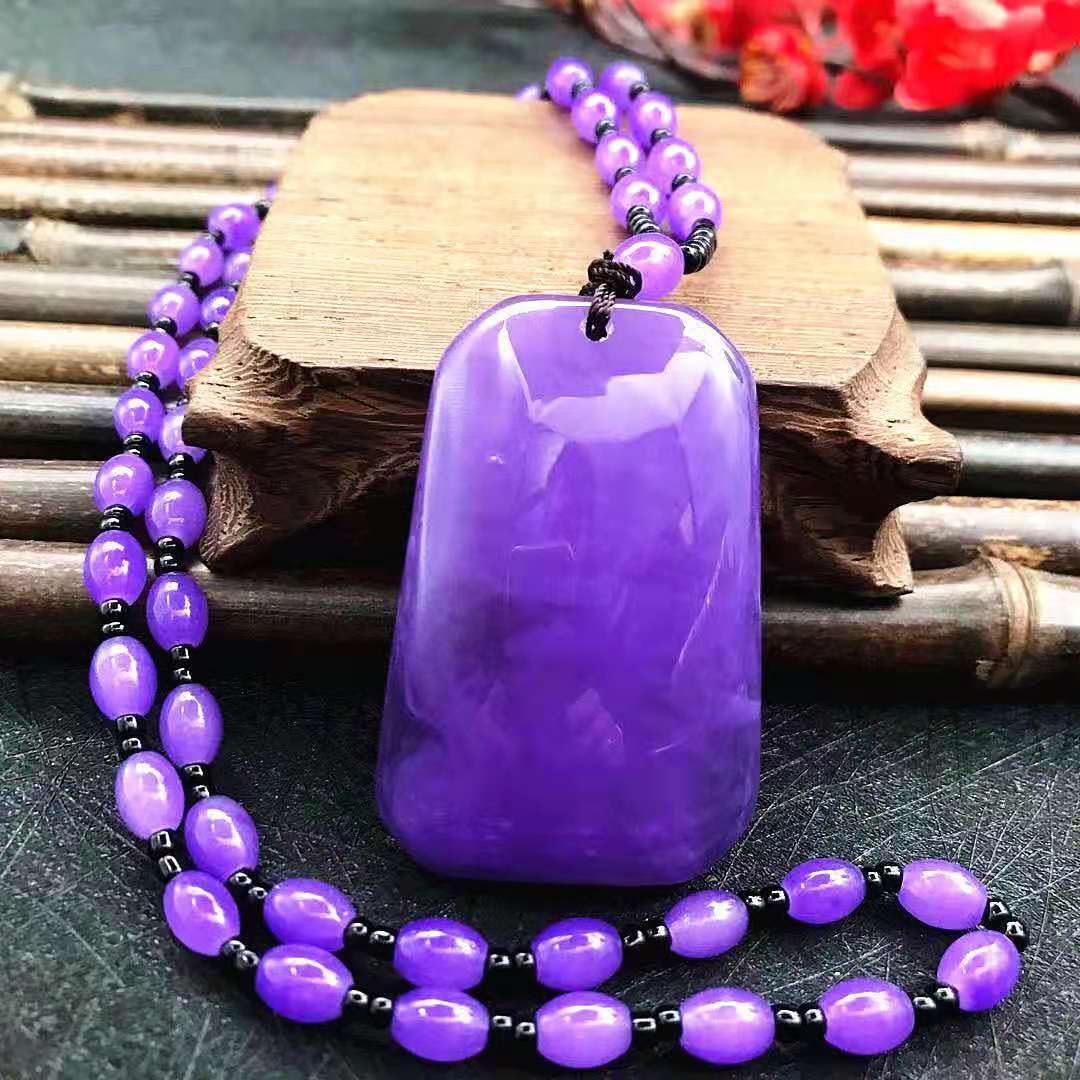 新款紫罗兰蜜蜡琥珀吊坠毛衣链 简约复古民族风项链男女款饰品批