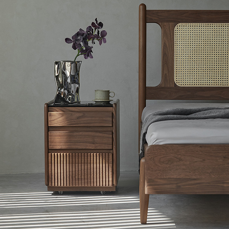 简约黑胡桃木床头柜实木可移动北欧客厅书房边收纳储物-阿里巴巴
