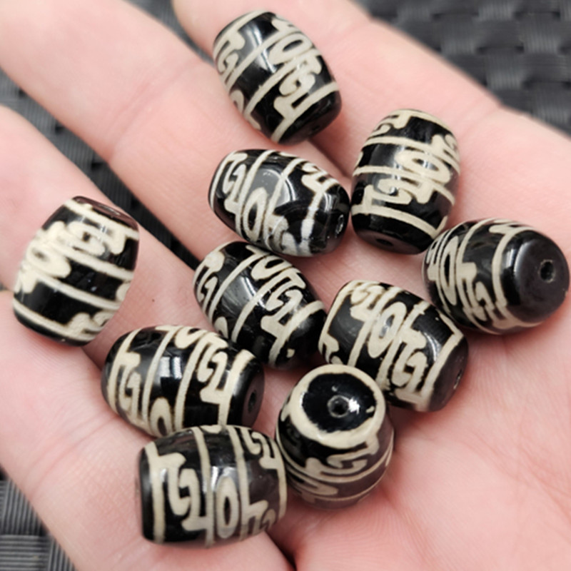 12*16毫米黑白三眼天珠桶珠玉石散珠藏式玛瑙路路通手链项链饰品