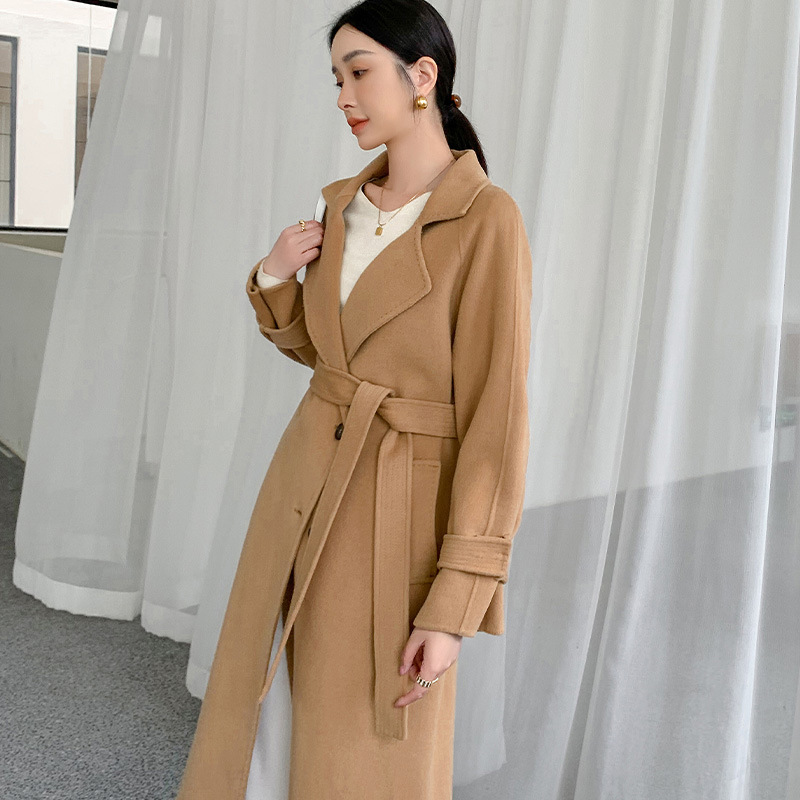 2023秋冬新款双面呢羊毛大衣女休闲通勤羊绒大衣毛呢外套一件代发