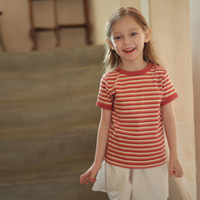 女童夏季新款时尚条纹短袖T恤 宝宝洋气半袖上衣儿童夏装潮