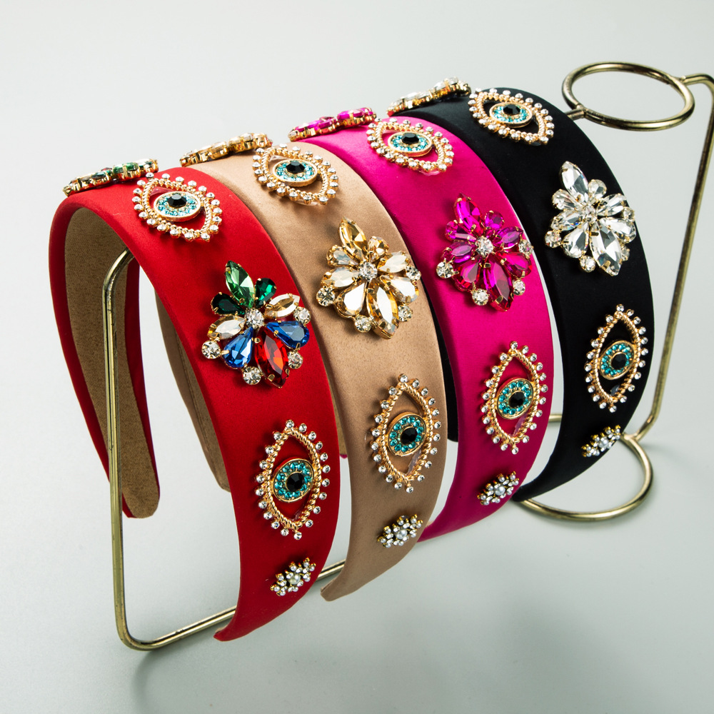 欧美时尚新款巴洛克发箍女镶钻个性眼睛花朵创意头箍跨边压发发饰