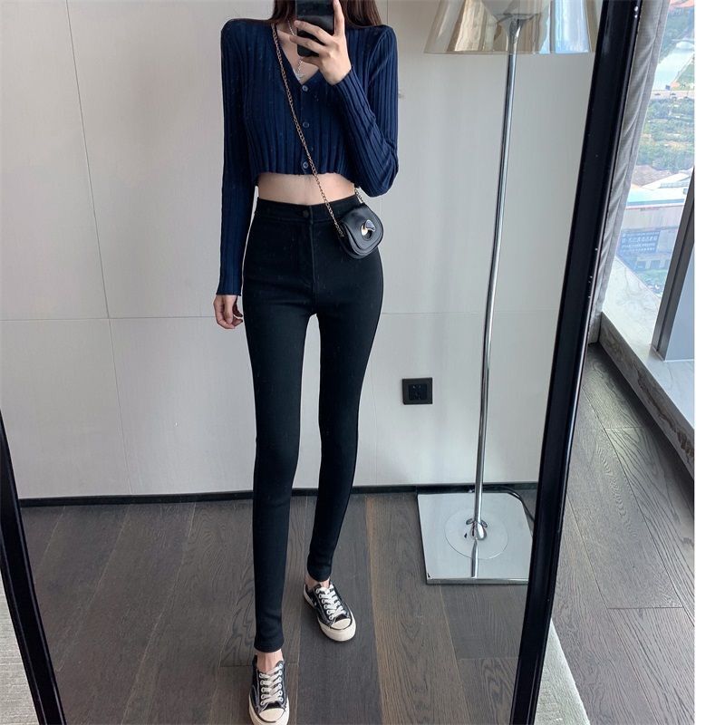 Skinny Skinny Light Blue Jeans for Women Spring and Autumn Chic High Waist Women's Slimming Stretch Cropped Pencil Pants for Women