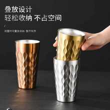 跨境创意韩式双层杯子火菱纹啤酒杯 304不锈钢水杯餐厅咖啡茶水杯