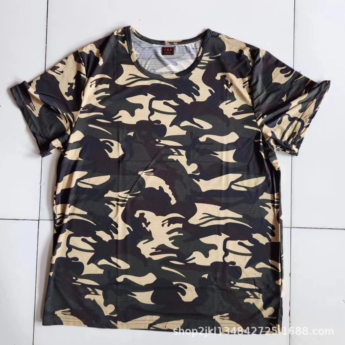 男士夏季薄款网眼速干迷彩半袖汗衫 t恤短袖大背心 外穿跑两款