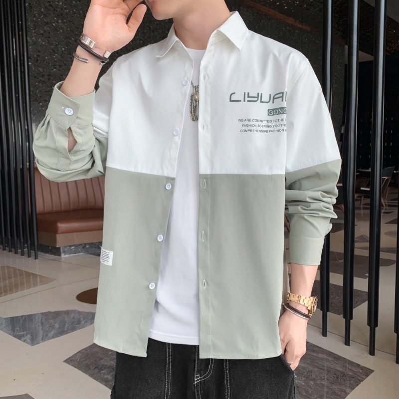 2021新款长袖衬衫男士韩版潮流帅气春秋季男士休闲上衣衬衣外套男