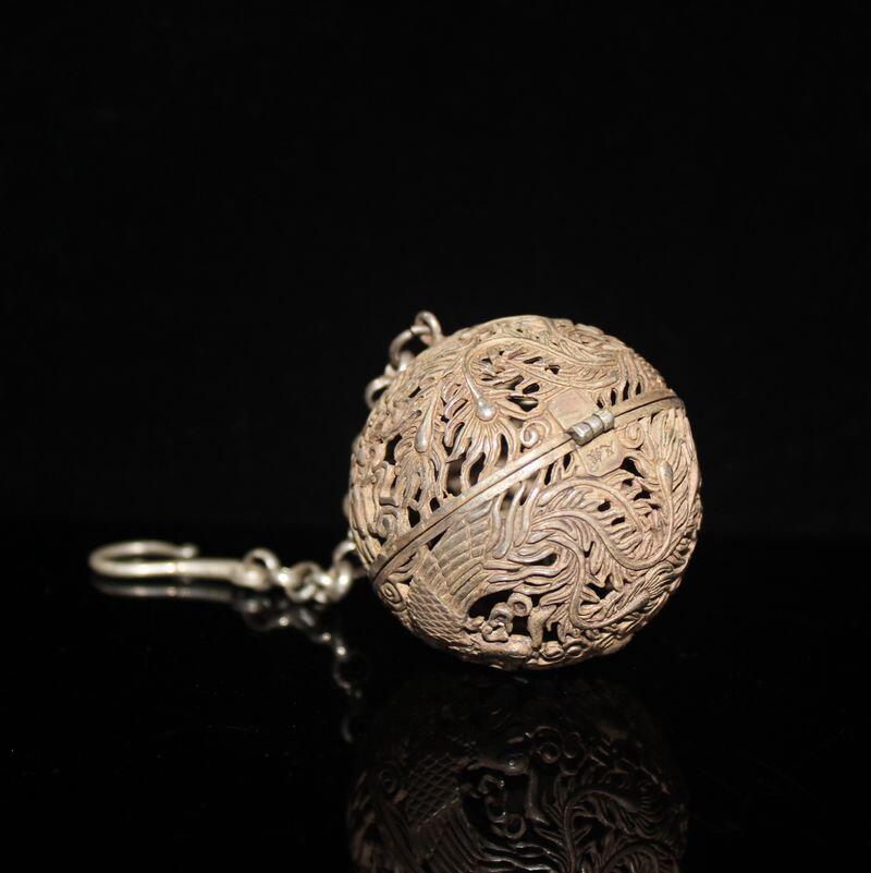 仿古白铜鎏银做旧龙凤香囊香熏球挂件批发 古玩文玩杂项批发