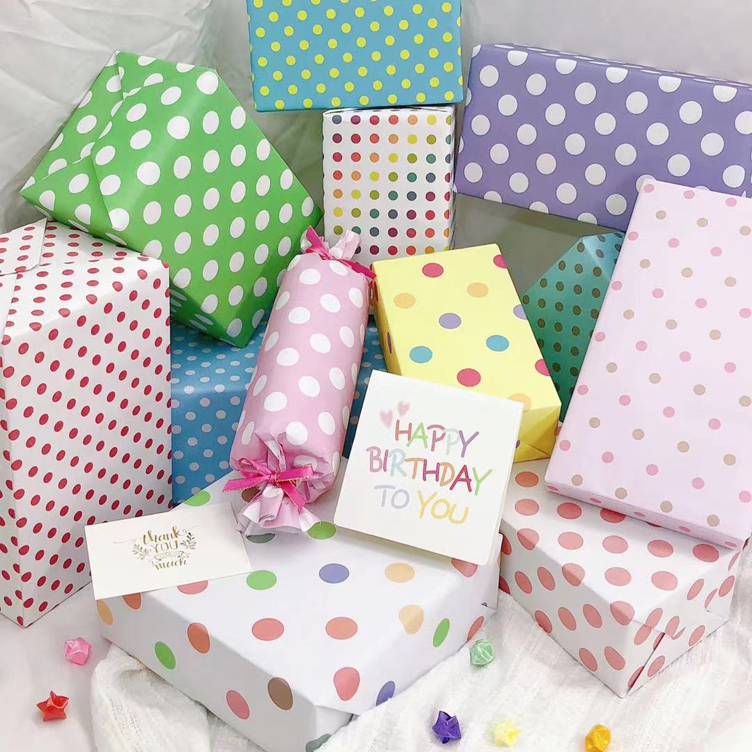 批发圆点格子通用礼物包装纸小清新墙纸可爱包书皮礼品盒生日80g