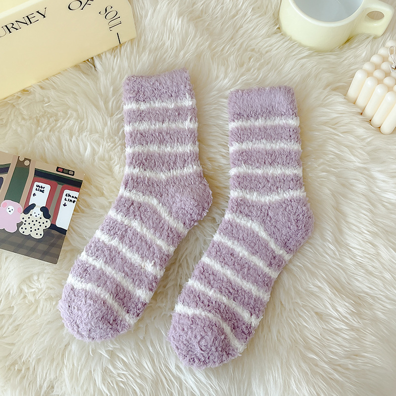 Autumn Winter Thermal Velvet Room Socks Funny Cute Two Children Mink Fur Tube Socks Confinement Sleeping Socks