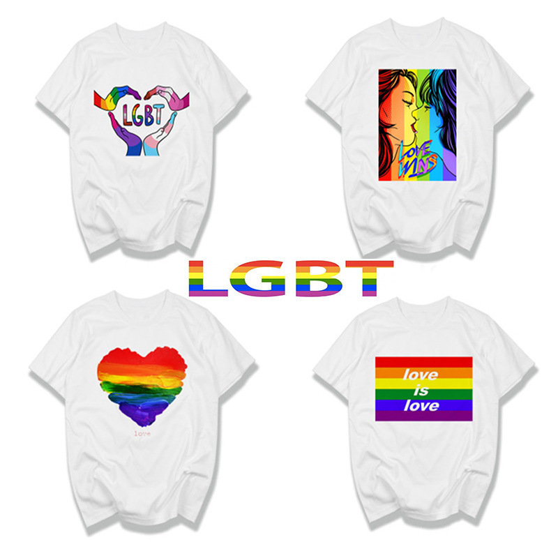 彩虹logo的牌子衣服,像彩虹一样logo的潮牌 lesbia彩虹同志衣服情侣装gay尊重跨性别者 t恤衫男女