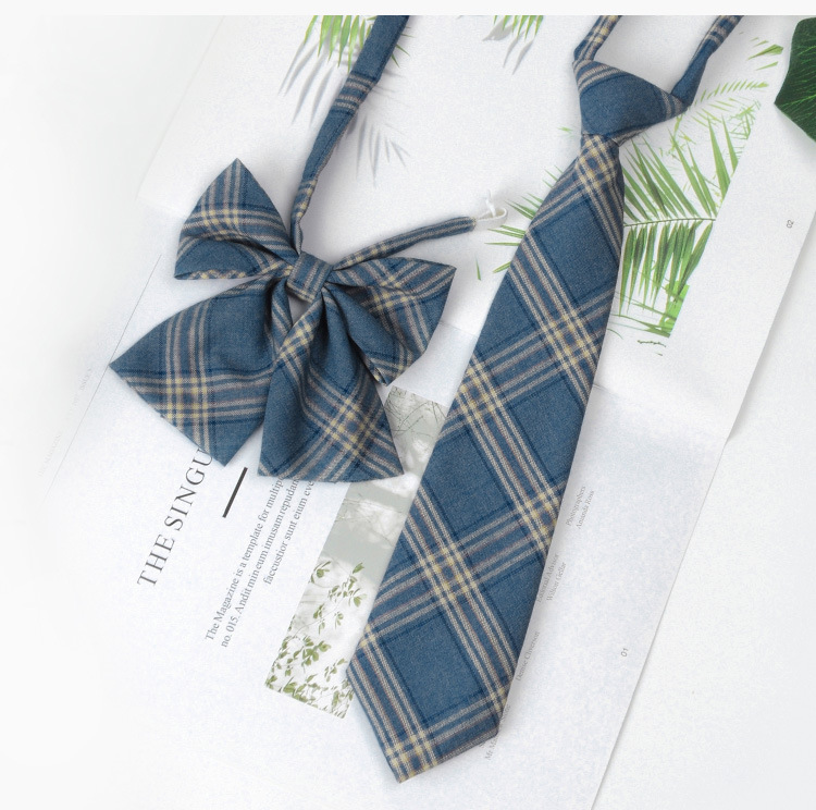 日系jk学院风免打蓝色领带女复古衬衫dk领带男短款懒人蝴蝶结领结