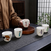 羊脂玉白瓷主人杯素烧功夫茶杯品茗杯高端茶盏家用陶瓷小茶碗批发