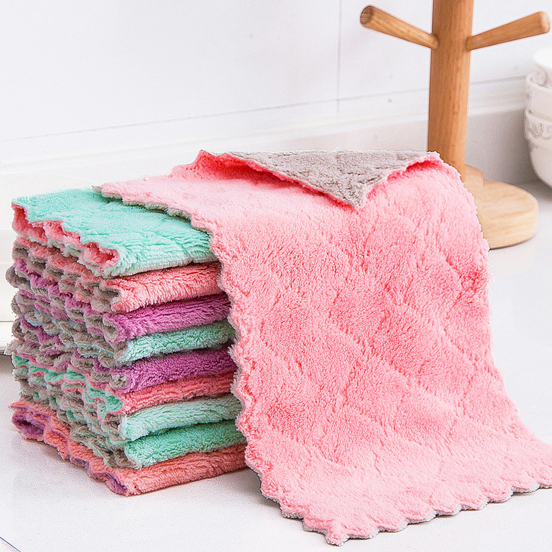 thick coral fleece dishcloth wholesale absorbent lazy rag household table cleaning bowl-cleaning towel hand cleaning scouring pad