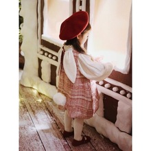 韩版女童可爱兔耳朵背心裙套装2024秋春款粗花呢连衣洋气花苞裙