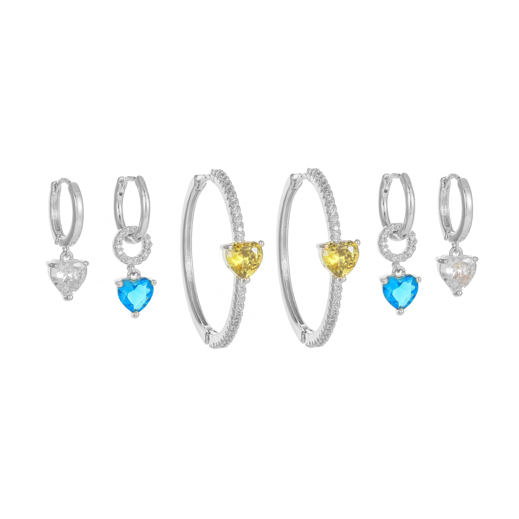 Cross-Border Color Heart-Shaped Zircon Ear Clip Women's Luxury Heavy Industry New Heart-Shaped Earrings Fashion European and American Style Six-Piece Set Earrings