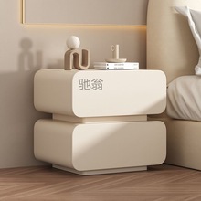 p！奶油风床头柜简约现代实木床头收纳柜家用床柜子卧室小型床边