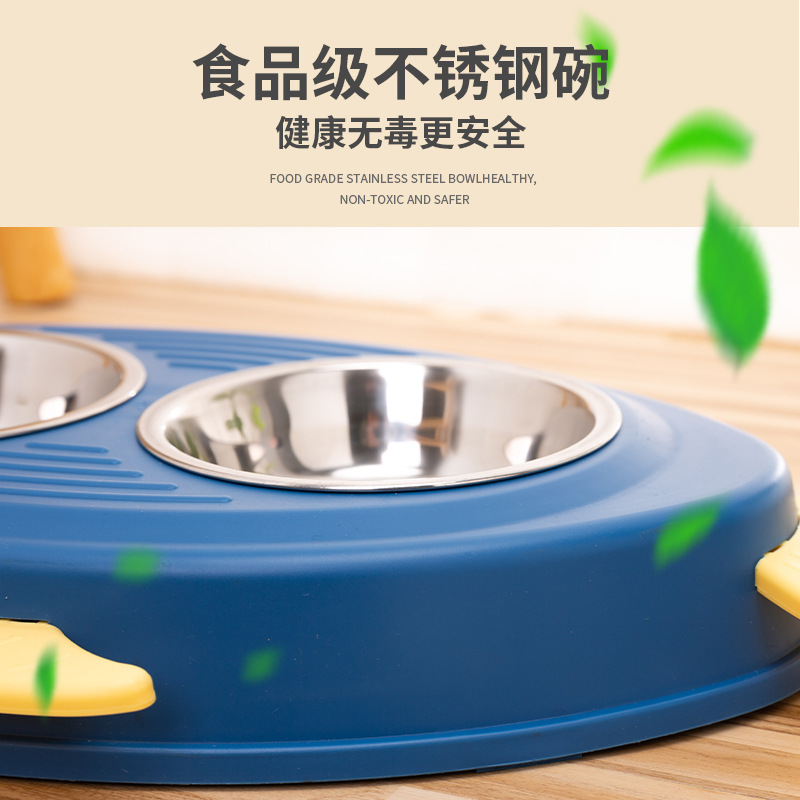 Pet Bowl Wholesale Multi-Functional Cartoon Whale Double Bowl Stainless Steel Cat Bowl Dog Bowl Put Knock Feeding Spot