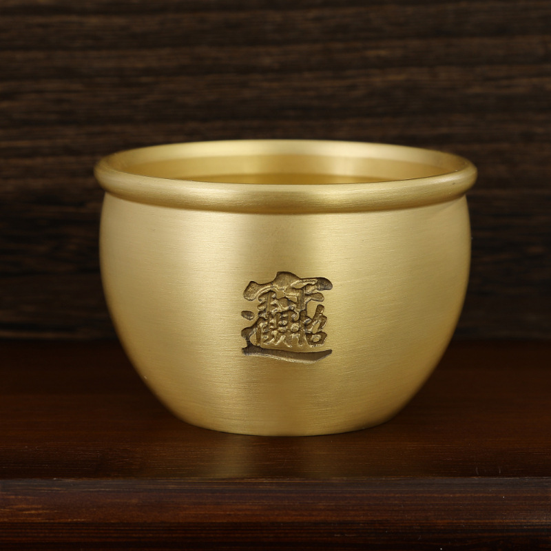 招财进宝缸铜米缸黄铜聚宝盆铜摆件茶酒杯桌面烟灰缸香炉礼品批发