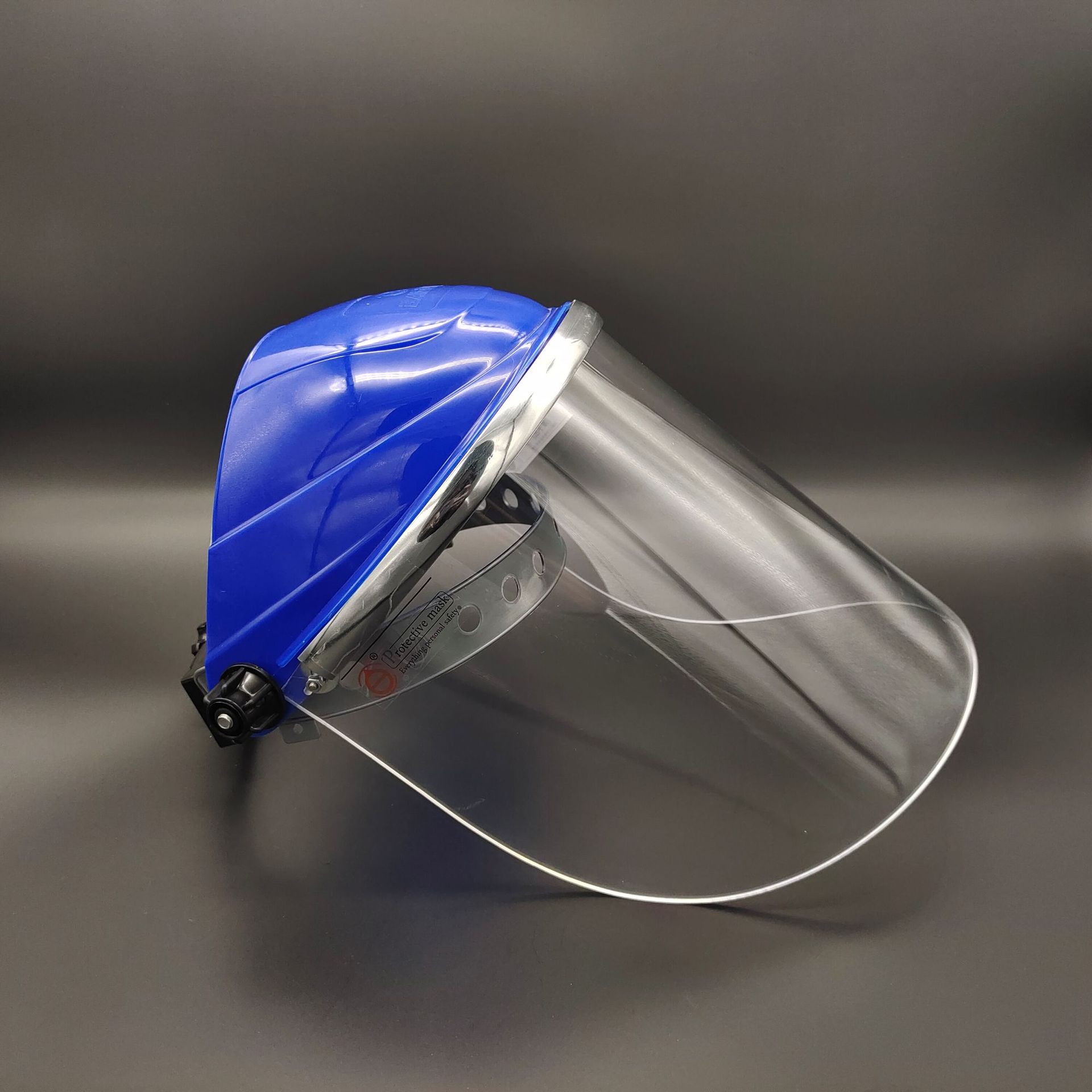 百工新款蓝顶防护面罩30钢化有机头戴式面屏工厂批发