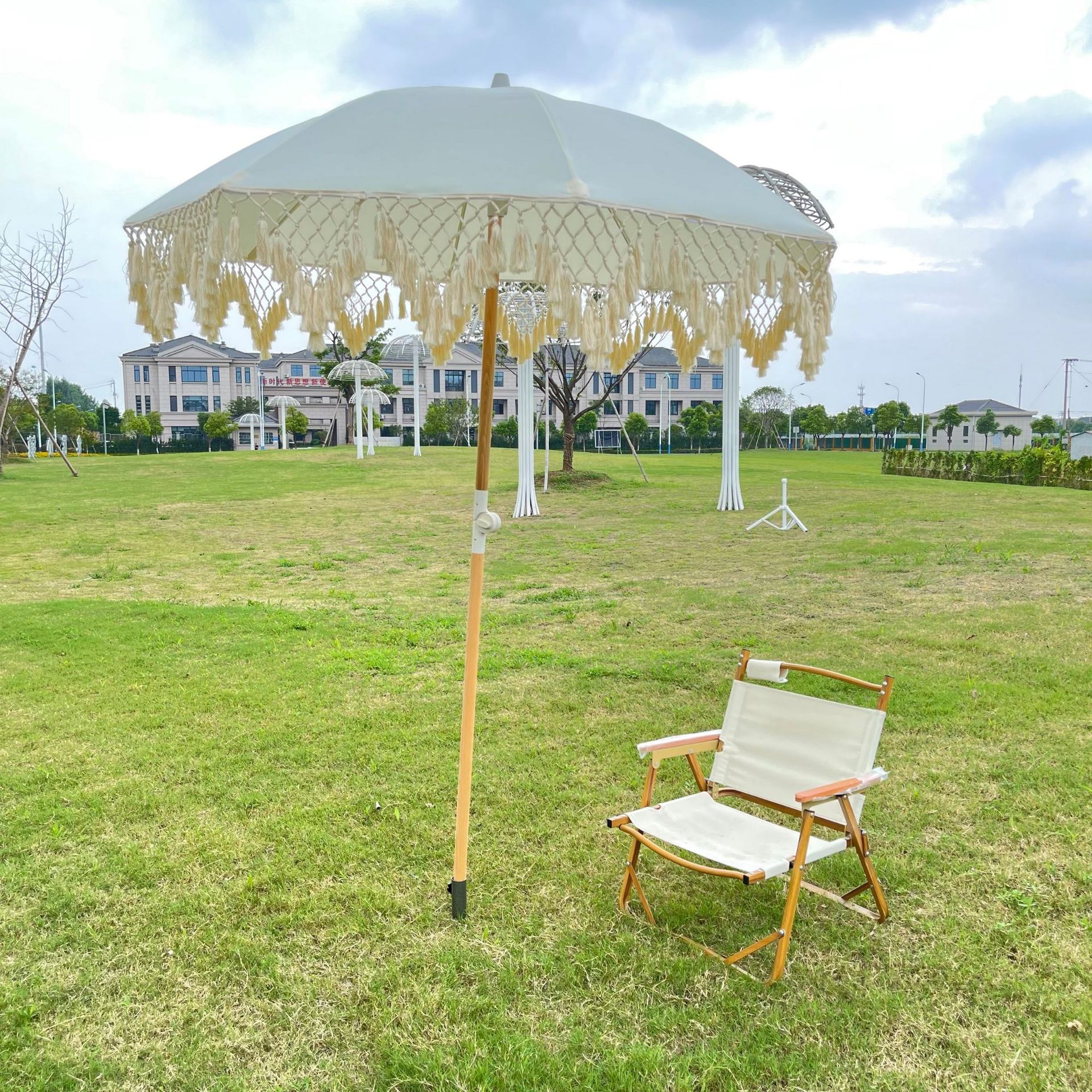 户外流苏伞沙滩流苏伞人工编织流苏德国榉木遮阳伞民宿旅游装饰伞