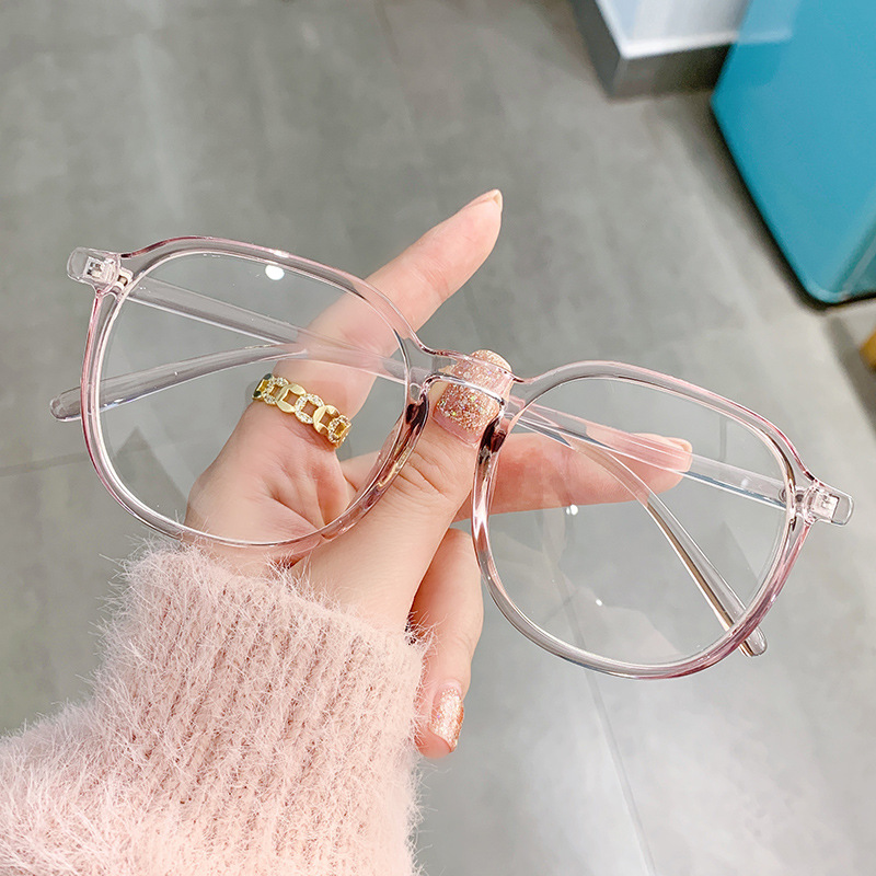 Tr New Anti Blue-Ray Glasses Frame Internet Celebrity Plain to Make Big Face Thin-Looked Plain Glasses Trendy round Frame Myopia Finished Glasses