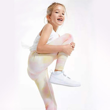 欧美新款儿童瑜伽裤夏印花瑜伽服健身运动紧身裤高弹速干女童长裤
