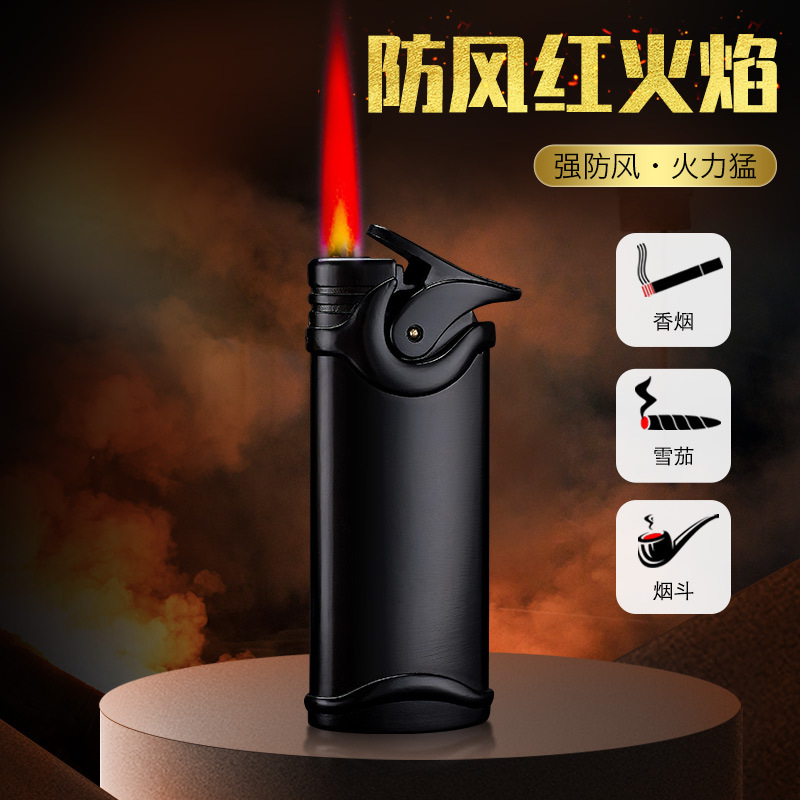 Internet-Famous and Vintage Windproof Lighter Inflatable Straight Punch Red Flame All Metal Creative Personality Gift for Boyfriend