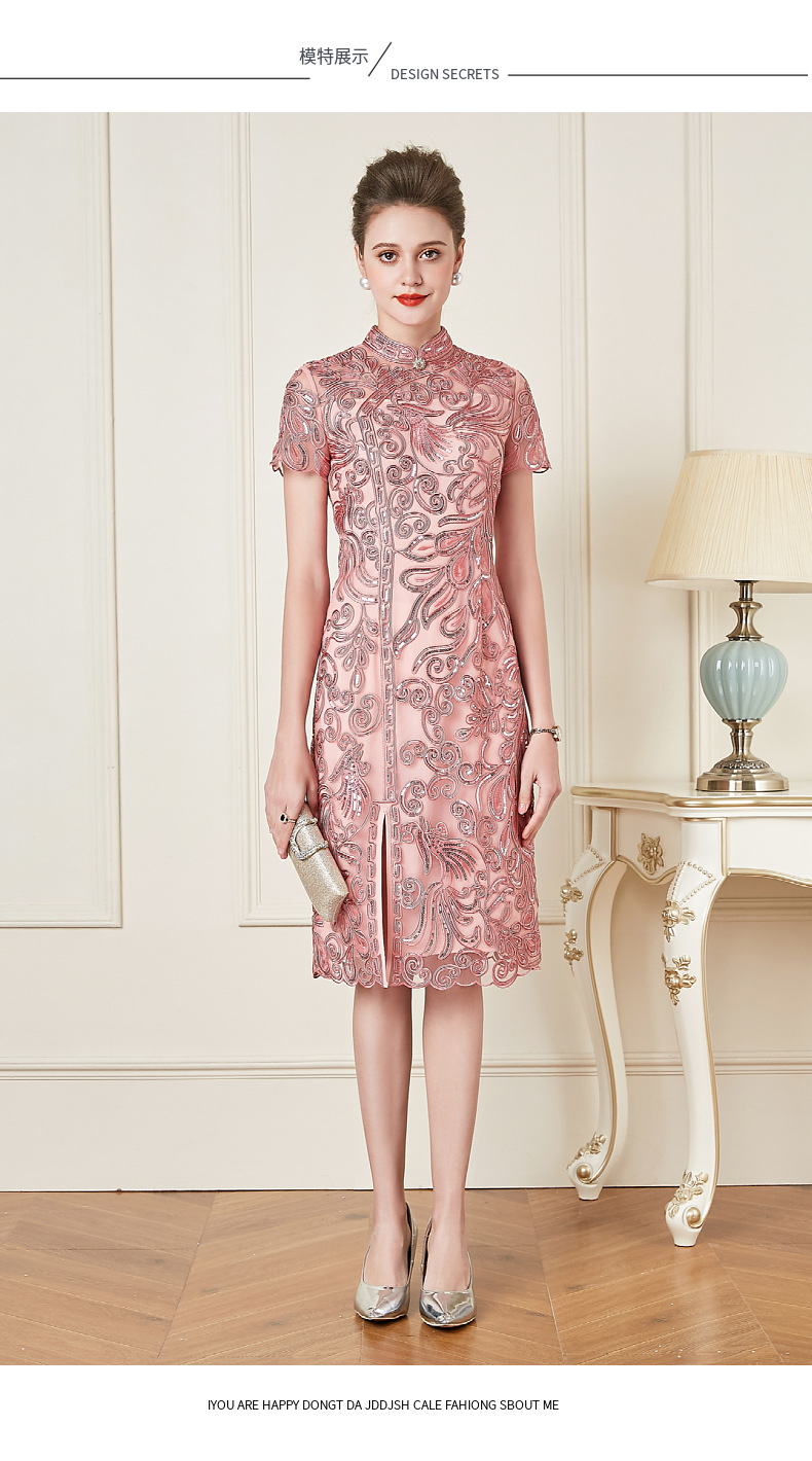 深圳品牌婚礼大码连衣裙短袖2021夏季新款婚宴婆婆妈妈装礼服裙子