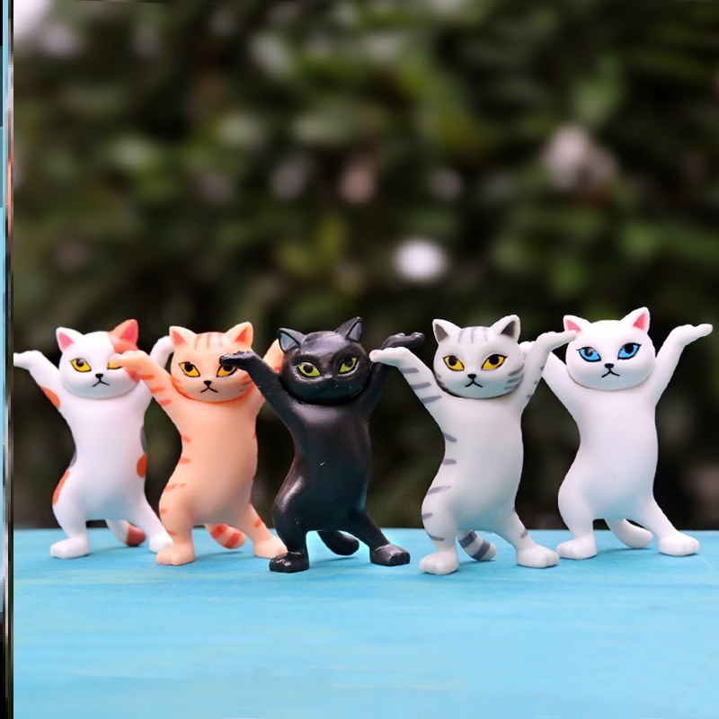 5 Models Dancing Cat Garage Kits Ornaments Anime Cat Model Trend Toy Enchanting Cat Capsule Toy Doll Cake Ornaments