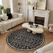 复古圈绒地毯法式圆形高级感客厅沙发茶几毯卧室床边书房圆毯黑白