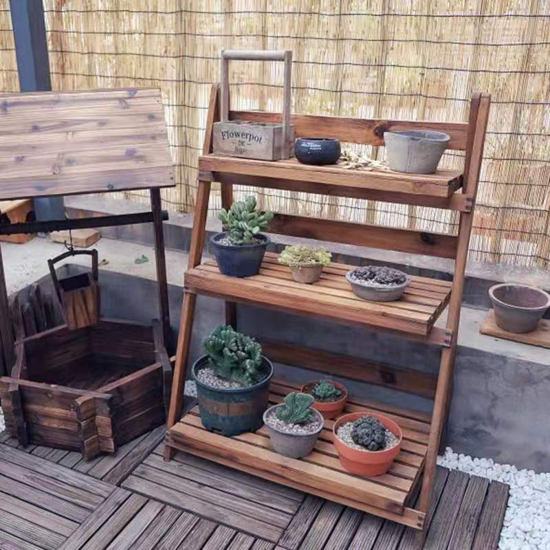 Simple Balcony Wooden Flower Rack Multi-Layer Living Room Succulent Pot Frame Production Folding Trapezoidal Storage Rack Indoor