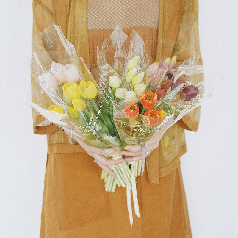 网红多支袋透明英文袋花束鲜花套袋玫瑰花多枝袋包装纸材料花艺用